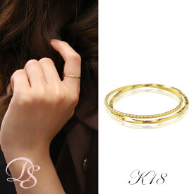 18金 リング k18 ピンキーリング 18k レディース 指輪 シンプル ゴールド 2連 スパイラル ねじれ 18金リング k18リング ピンキー イエローゴールド 18リング 18 金 華奢 18金指輪 極細 つけっぱなし 地金 0号 1号 2号 3号 4号 5号 6号 7号 8号 9号 10号 11号