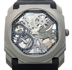 BVLGARI　ブルガリ　オクト　フィニッシモ　チタニウム　102714　BGO40TXTSK　新品純正革ベルト　メンズ　手巻　黒　スケルトン文字盤　 【中古】【DS KATOU】