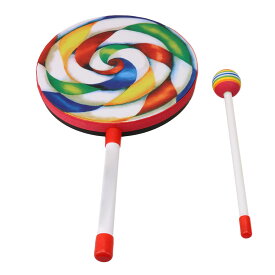 ロリポップドラム ハンドル付きドラム 20cm 打楽器 知育玩具 プラスチック製 カラフル