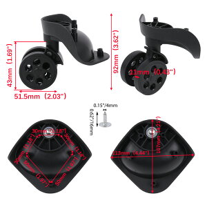 1ペア TZX-5 スーツケース キャスター 交換キット 6穴 スイベルホイール タイヤ 車輪 コロコロ 補修 取り替え ブラック