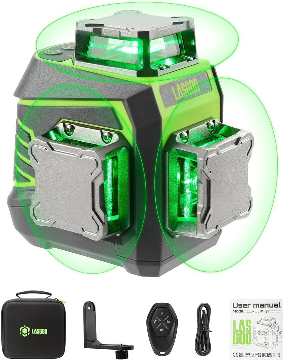楽天市場】LasGoo LG-3Dx グリーンレーザー墨出し器 3x360°、3D 墨出し 