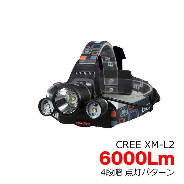 ヘッドライト LEDヘッドライト お求めやすく価格改定 CREE LEDライト ついに入荷 6000ルーメン 充電用USBケーブル付+USB型 XM-L2 2本用充電器付き