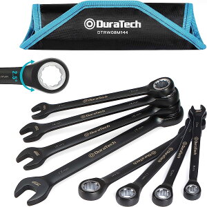DURATECH コンビネーションレンチ ラチェットレンチセット スパナ 8〜17mm CRV製 黒クロムメッキ済 収納袋付