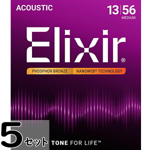 5�Z�b�g Elixir Nanoweb #16102 Medium 013-056 Phosphor Bronze �G���N�T�[ �R�[�e�B���O�� �A�R�M��