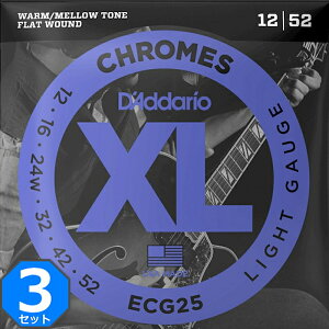 3セット D'Addario ECG25 XL Chromes Flat Wound 012-052 ダダリオ フラットラウンド エレキギター弦
