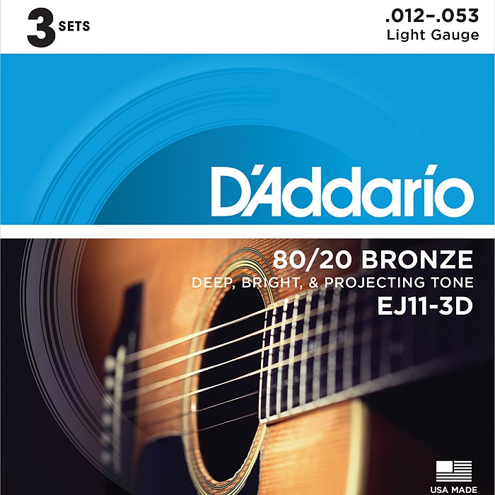 3セットパック D'Addario EJ11-3D Light 012-053 80/20 Bronze ダダリオ アコギ弦