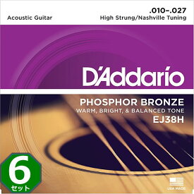 6セット ナッシュビルチューニング用 D'Addario EJ38H Nashville 010-027 Phosphor Bronze ダダリオ アコギ弦