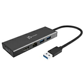 J5 ［USB-A オス→メス HDMI / VGA / LAN / USB-Ax2］ USBマルチハブ ブラック JUD323B JUD323B