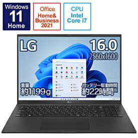 LG(エルジー) LGエレクトロニクス LG gram 16Z90Q-KA78J1 [16.0インチノートパソコン/ノングレア/第12世代インテル Core i7-1260P プロセッサー/メモリ16GB/SSD1TB/重量1199g/最大22時間駆動/Glance by Mirametrix/MS Office] 16Z90QKA78J1