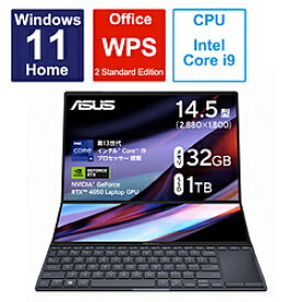 ASUS(エイスース) ノートパソコン Zenbook Pro 14 Duo OLED (UX8402) テックブラック UX8402VU-P1024W ［RTX 4050/14.5型/Windows11 Home/intel Core i9/メモリ：32GB/SSD：1TB/WPS Office/日本語版キーボード/2023年5月モデル］ UX8402VUP1024W