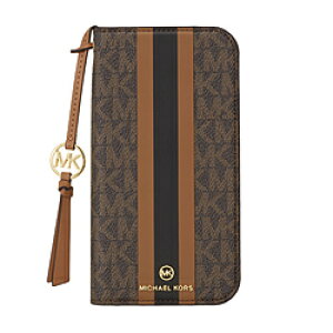 �}�C�P���R�[�X Folio Case Stripe TasselCharm Magsafe iPhone 15 Pro MICHAEL KORS Brown MKSTTCBRWFLIP2361P MKSTTCBRWFLIP2361P