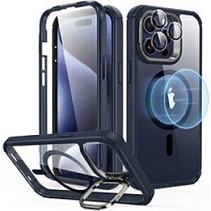ESR iPhone 15 Pro Max 2�p�[�g �n�C�u���b�h�P�[�X(MagSafe�Ή��j ESR Clear Dark Blue ArmorToughCasewithStashStandforiPhone15ProMax ArmorToughCase