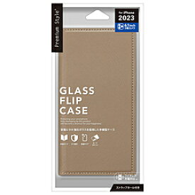 PGA iPhone 15 Pro ガラスフリップケース スクエアデザイン Premium Style ベージュ PG-23BGF06BE PG23BGF06BE