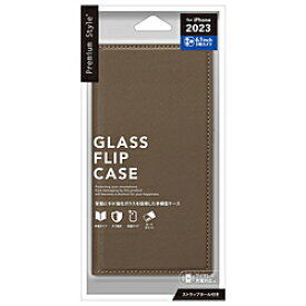 PGA iPhone 15 Pro ガラスフリップケース スクエアデザイン Premium Style ブラウン PG-23BGF07BR PG23BGF07BR