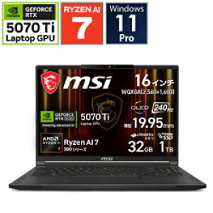 MSI(GGXAC) Q[~Om[gp\R Stealth A16 AI+ A3XW(RTX 5070 Ti) RAubN Stealth-A16-AI+A3HWHG-6459JP [16.0^ /Windows11 Pro /AMD Ryzen 7 /F32GB /SSDF1TB /2025N4f] STEALTHA16A3HWHG6459