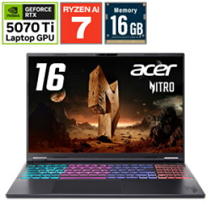 Acer(�G�C�T�[) AN16S-61-A76Z57T/E �Q�[�~���O�m�[�g�p�\�R�� Nitro(RTX 5070 Ti) �I�u�V�f�B�A���u���b�N �m16.0�^ /Windows11 Home /AMD Ryzen AI 7 /�������F16GB /SSD�F1TB /�p��ŃL�[�{�[�h /2025�N9�����f���n AN16S