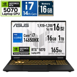 ASUS(�G�C�X�[�X) FX608JPR-I7R507016G �Q�[�~���O�m�[�g�p�\�R�� TUF Gaming F16(RTX 5070) �C�F�[�K�[�O���[ �m16.0�^ /Windows11 Home /intel Core i7 /�������F16GB /SSD�F1TB /���{��ŃL�[�{�[�h /2026�N4�����f���n FX