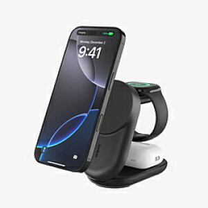 BELKIN UltraCharge Qi2 25W 3-in-1 �܂肽���ݎ��}�O�l�b�g�[�d�� ���E���h�^ �u���b�N WIZ037dqBK �m�}���`�^ /Qi2 25W�Ή��n WIZ037DQBK