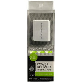 オズマ タブレット／スマートフォン対応［USB給電］　PowerDelivery対応　AC - USB充電器3A/18W （Type-Cポート・ホワイト）　IH-ACC30PDW IHACC30PDW