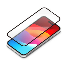 iPhone15 ガイドフレーム付 液晶全面保護ガラス 角割れ防止PETフレーム ブルーライト低減 光沢 PG-23AGLF03BL PGA