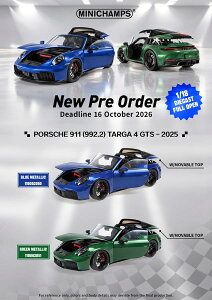 Minichamps �~�j�`�����v�X 1/18 �~�j�J�[ �_�C�L���X�g���f�� 2025�N���f�� �|���V�F PORSCHE - 911 992-2 TARGA 4 GTS 2025 �O���[�����^���b�N