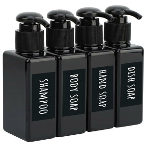 【旅行用ディスペンサー】Segbeauty 【ボディーソープ詰め替えディスペンサー】 Segbeauty シャンプーボトル 4本セット 100ml 黒いPTEG製 直置きタイプ ポンプ付き 小分け容器 しゃんふー バスルー