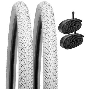 YunSCM 2本セット,26 1.75 タイヤ,26x1.75 47-559 タイヤ カラー + 26x1.50/1.90 チューブ 肉厚 米式バルブ32mm+タイヤレバ,適用26インチ 1.75 マウンテンバイク,Y-5001(ホワイト)