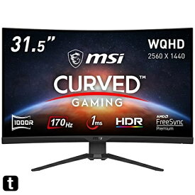 MSI G322CQP 湾曲率1000Rゲーミングモニター VA湾曲パネル スリムベゼル 高い色再現性 WQHD/31.5インチ/170Hz/1ms/FreeSync Premium/HDMI2.0/DP/チルト・高さ調整/