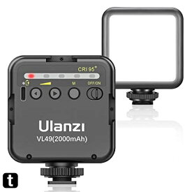 ULANZI LEDカメラビデオライト 充電式 バッテリー2000mAh内蔵 ソフト光 超高輝度 明るさ調整 3コールドシュー付き スマートフォンライト iPhone/DJI Osmo Pocket/Osmo Mobile 3/Gopro