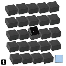 (アウプル) 指輪 ギフト ボックス 正方形 5×5×3cm 24個セット クリーニングクロス 1枚付き リング アクセサリー ジュエリー 収納 ラッピング 箱 無地 クラフト紙 黒 (ブラック)