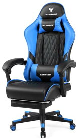 GXTRACE ゲーミングチェア ゲームチェア 白 オフィスチェア デスクチェア パソコンチェア 椅子 オットマン リクライニング (BLUE)