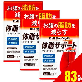 【83%OFF】 3ヶ月セット お腹の脂肪を減らす ダイエットサプリ 体脂サポート ダイエット 内臓脂肪 皮下脂肪 ブラックジンジャー カルニチン HMB BCAA配合 90日分180粒 送料無料 機能性表示食品