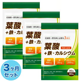 3ヶ月分 葉酸 480μg 鉄分 20mg カルシウム 200mg 11種類 ビタミンミネラル サプリメント 270粒 90日分 国内製造 妊活 妊婦 授乳 産後 マタニティ ママ 送料無料