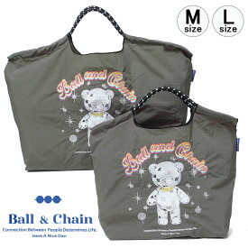 【正規品】ボールアンドチェーン エコバッグ ball&chain MIRROR BALL BEAR ミラーボールベア ボルチェ君 グレー オリジナル Mサイズ Lサイズ ショッピングバッグ トートバッグ A4 刺繍 ball and chain
