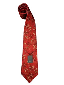 ネクタイ 大柄オリジナルネクタイ 　花総柄　赤×ゴールド