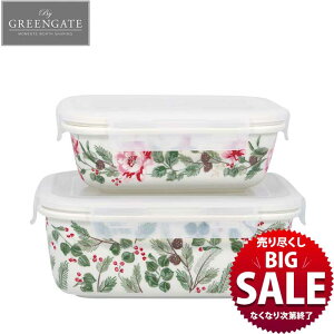 【LINE700円オフ】【在庫限り!売り尽くし SALE】フードストレージ 保存容器 2点 セット 北欧 花柄 おしゃれ 磁器 陶器 緑 グリーン 赤 レッド 松 海外 クリスマス 冬 秋冬 プレゼント ギフト 誕