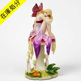 【在庫処分 SALE】「Fairy land」キノコに座ってる妖精「Littlest fairy by Selina Fenech」・羽　蝶　キノコ　森の妖精　置物　フィギュア　子供部屋にも　Veronese