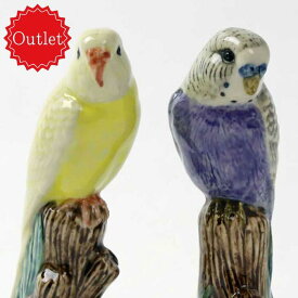 【LINE700円オフ】【アウトレット品】【在庫限り】Violet＆YellowBudgie セキセイインコの置物 イエロー バイオレット フィギアセット Figure Quail Ceramics 動物 置物 インテリア 陶器 インコ いんこ 鳥 鳥好き 野鳥 アニマル 北欧雑貨 動物雑貨 とり トリ ギフト