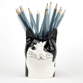 猫のペン立て BarneyPenPot イギリス Quail Ceramics(クウェイル・セラミックス)社製 動物 置物 オブジェ インテリア 北欧 モダン 陶器 ヨーロッパ 白黒猫