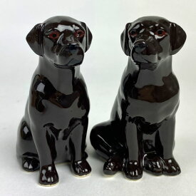 Labrador chocoのフィギュア2体セット イギリス Quail Ceramics 動物 置物 ペット 愛犬 オブジェ インテリア 陶器 犬好き チョコ ラブラドール