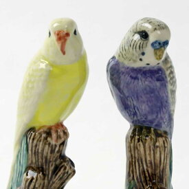 Budgie セキセイインコの置物 イエロー バイオレット フィギアセット Figure イギリス Quail Ceramics 動物 置物 オブジェ インテリア 陶器 インコ いんこ 鳥 鳥好き 野鳥 アニマル 北欧雑貨 動物雑貨 とり トリ