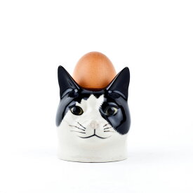 エッグスタンド BarneyFaceEggCup 猫の エッグカップ イギリス Quail Ceramics(クウェイル・セラミックス)社製 動物 置物 オブジェ インテリア 北欧 モダン 陶器 ヨーロッパ 白黒猫 ハチワレ