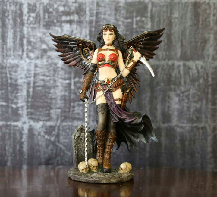 楽天市場 ブラックエンジェル 女性の戦士フィギュア Steampunk Winged Warrior チェーンブレードを持った女性ヴォーリア 羽 かっこいい 置物 フィギュア アニメオタク 黒髪 海外雑貨 海外インテリア ドゥナパール