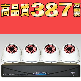 【月間優良ショップ】防犯カメラ ドーム型 屋外 屋内 4台セット 防犯カメラ 387万画素　1TB　HDD搭載　監視カメラ　PoE給電 暗視対応遠 遠隔操作　屋外用防犯カメラ　モーションセンサー超高画質　レコーダーセット　ハイビジョンで録画機付　スマホ　監視 POE130-48G