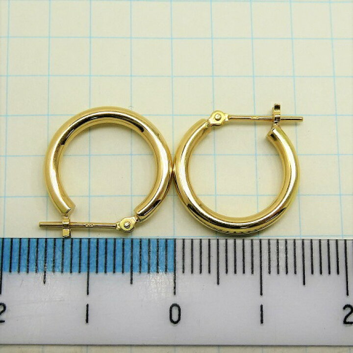 楽天市場】K18 イエローゴールド パイプ フープピアス 2mm×15mm メンズ 