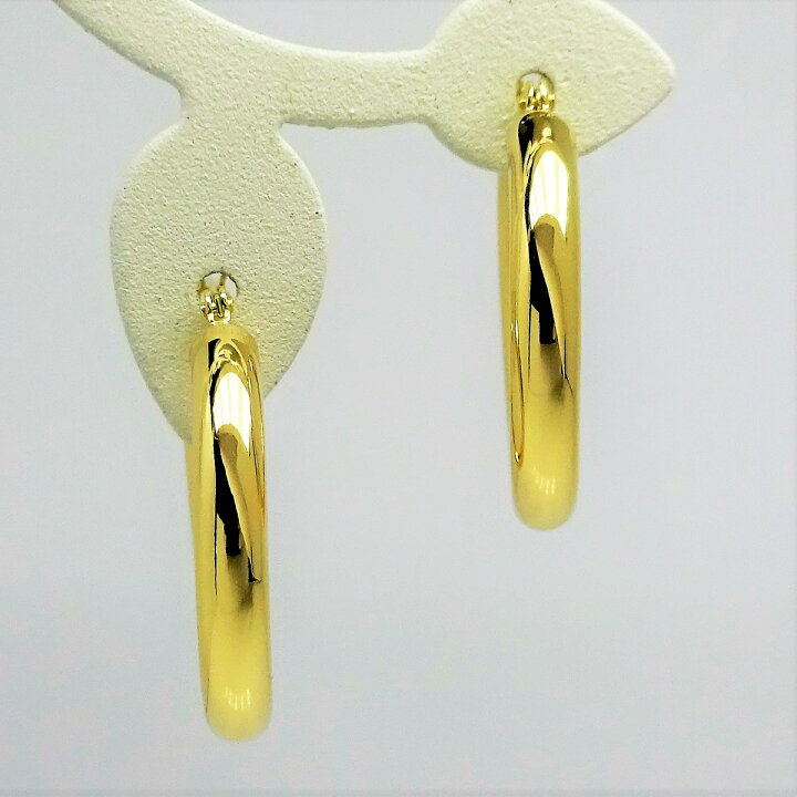 楽天市場】K18 イエローゴールド パイプ フープピアス 3mm×20mm メンズ 