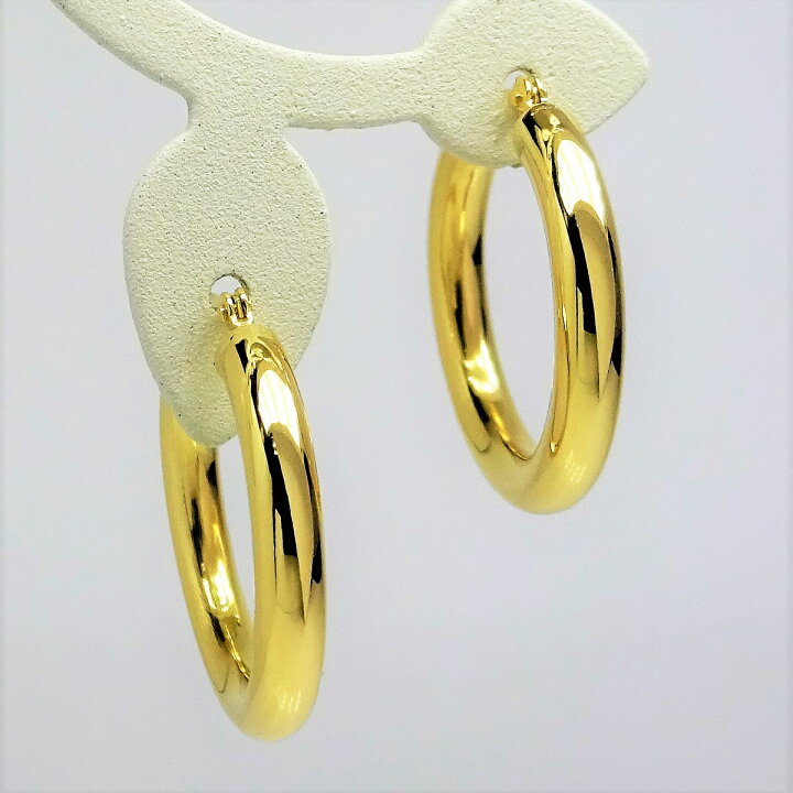 楽天市場】K18 イエローゴールド パイプ フープピアス 3mm×20mm メンズ 