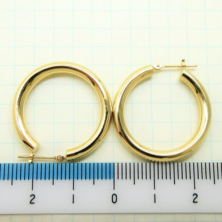 楽天市場】K18 イエローゴールド パイプ フープピアス 3mm×25mm メンズ  