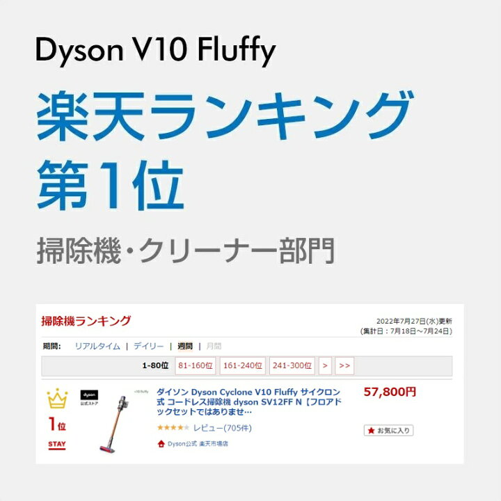 楽天市場】ダイソン Dyson Cyclone V10 Fluffy 掃除機 コードレス掃除 