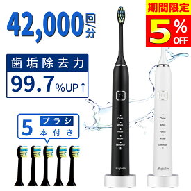 【楽天1位✨あす楽】電動歯ブラシ 音波式歯ブラシ 歯ブラシ 替えブラシ5本 IPX7防水 タイマー機能搭載 ワイヤレス 充電 電動ハブラシ 歯ぶらし 歯垢除去 本体 5つモード はみがき はぶらし 電動歯ぶらし ハブラシ 家族 大人/子供